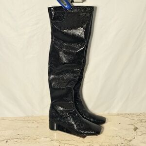 Franco Sarto Black Gloss Snake Print Over The Knee Boots Size 7.5M